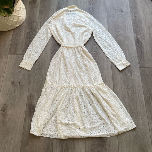 misa los angeles florence ivory lace belted button front midi shirt dress medium - Picture 3 of 10